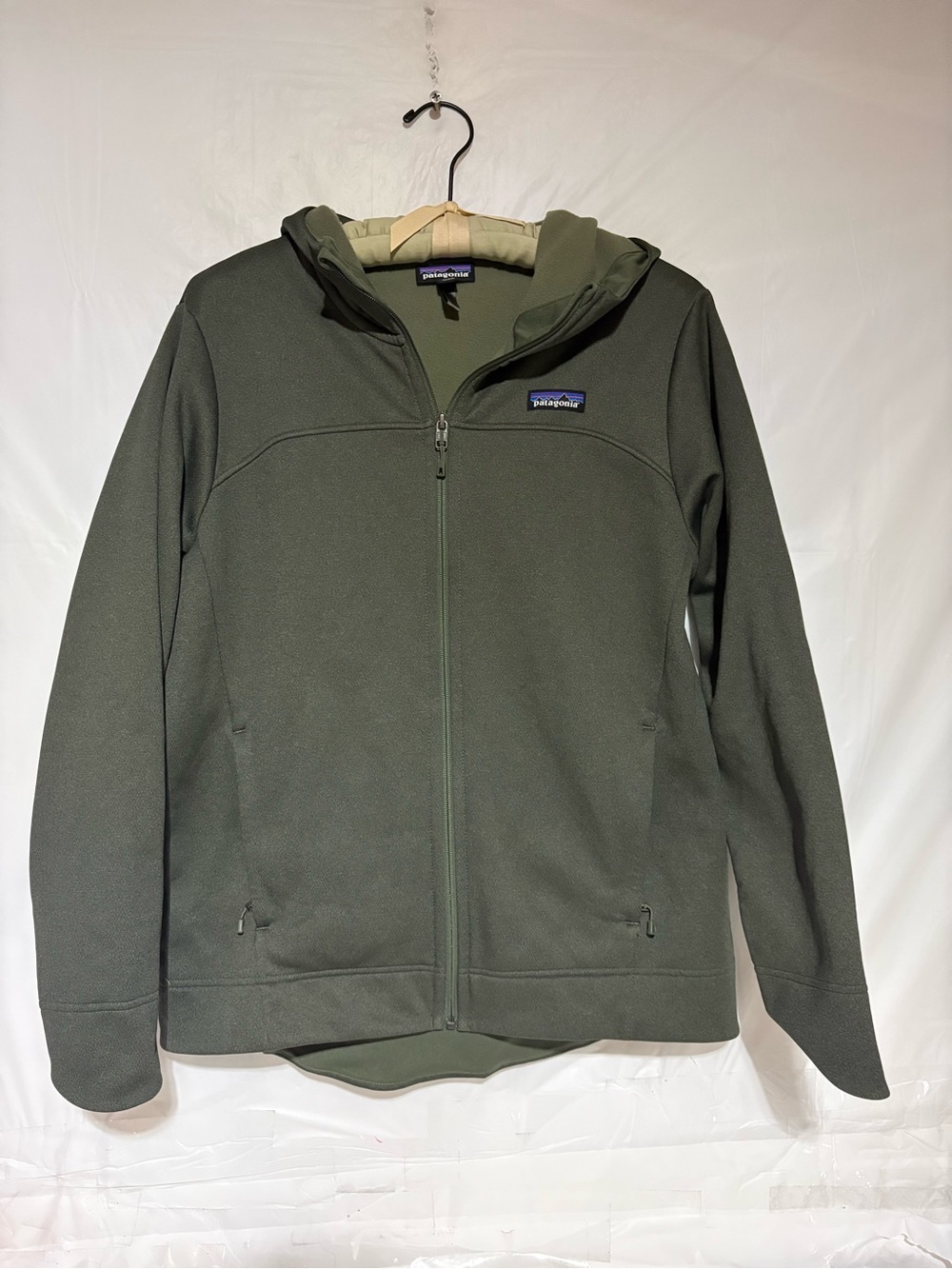 Patagonia Olive Green Zip-Up Hooded Fleece Jacket